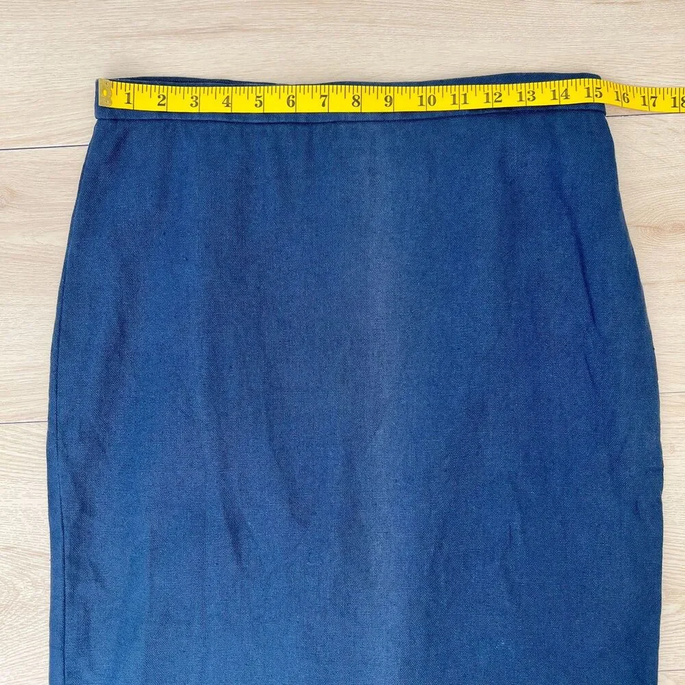 J.Crew Navy Blue Green Ric Rac Linen Retro Preppy Twee Revival Pencil Skirt Sz 6